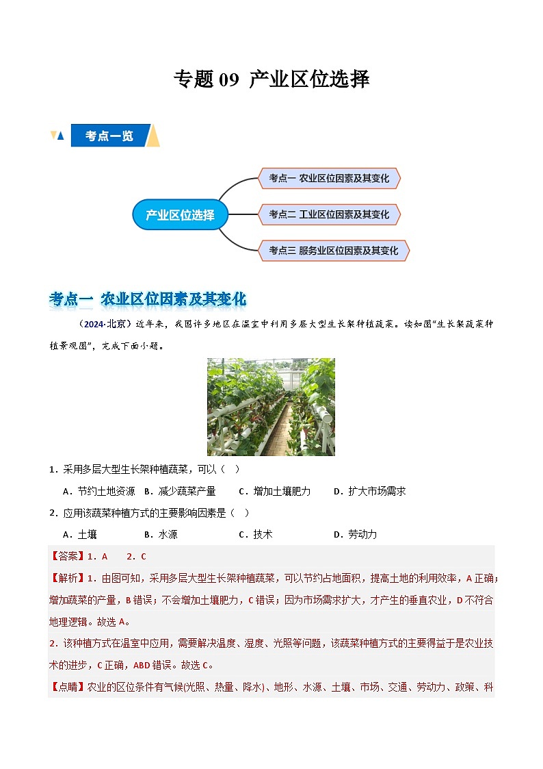 专题09 产业区位选择（解析版）第1页