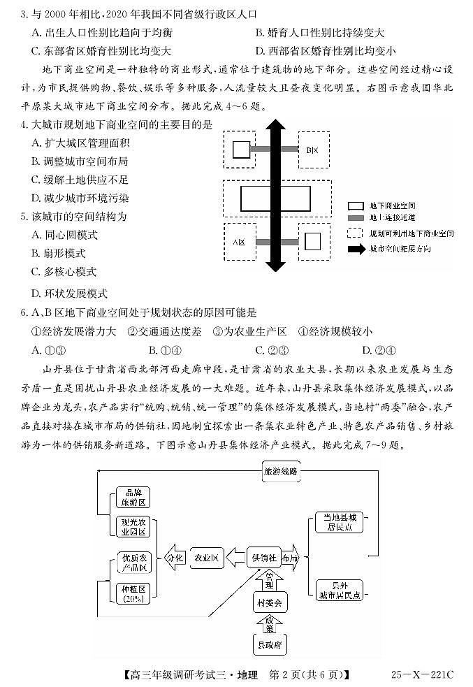25 届高三年级 TOP二十名校调研考试三地理试卷第2页