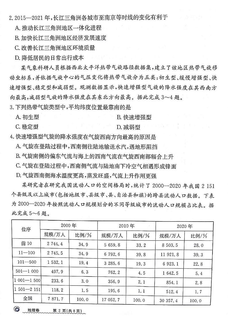 高三地理试题第2页