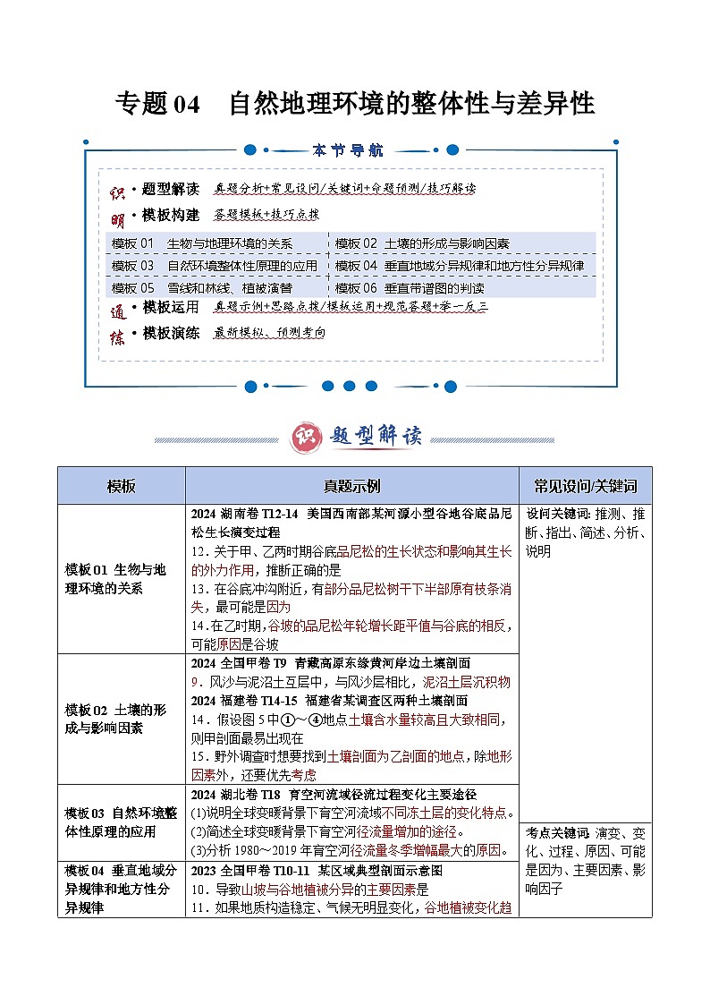 专题04 自然地理环境的整体性与差异性（答题模板）-2025年高考地理答题技巧与模板构建（解析版）第1页
