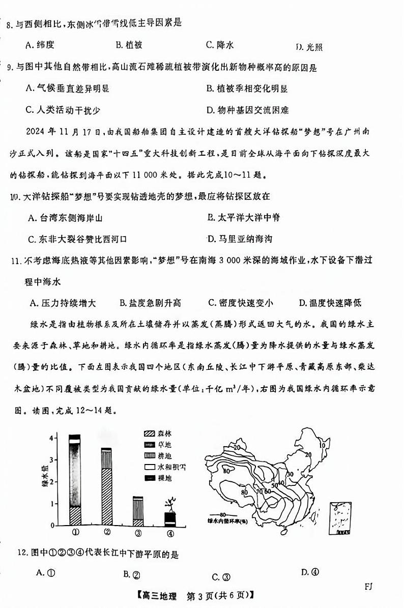 福建省百校金太阳2025届高三上学期12月测评联考（24-FJ）-地理试卷+答案第3页