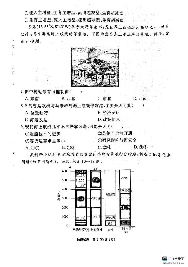安徽师范大学附属中学2025届高三上学期12月模拟考试地理试题（PDF版附解析）第3页