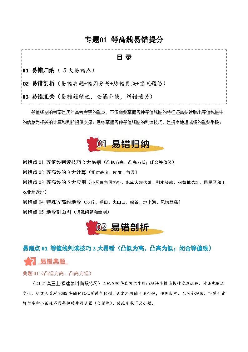 专题01 等高线易错提分（5大易错点）-备战2025年高考地理考试易错题（新高考通用）（解析版）第1页