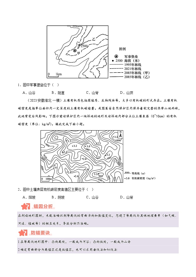 专题01 等高线易错提分（5大易错点）-备战2025年高考地理考试易错题（新高考通用）（原卷版）第2页