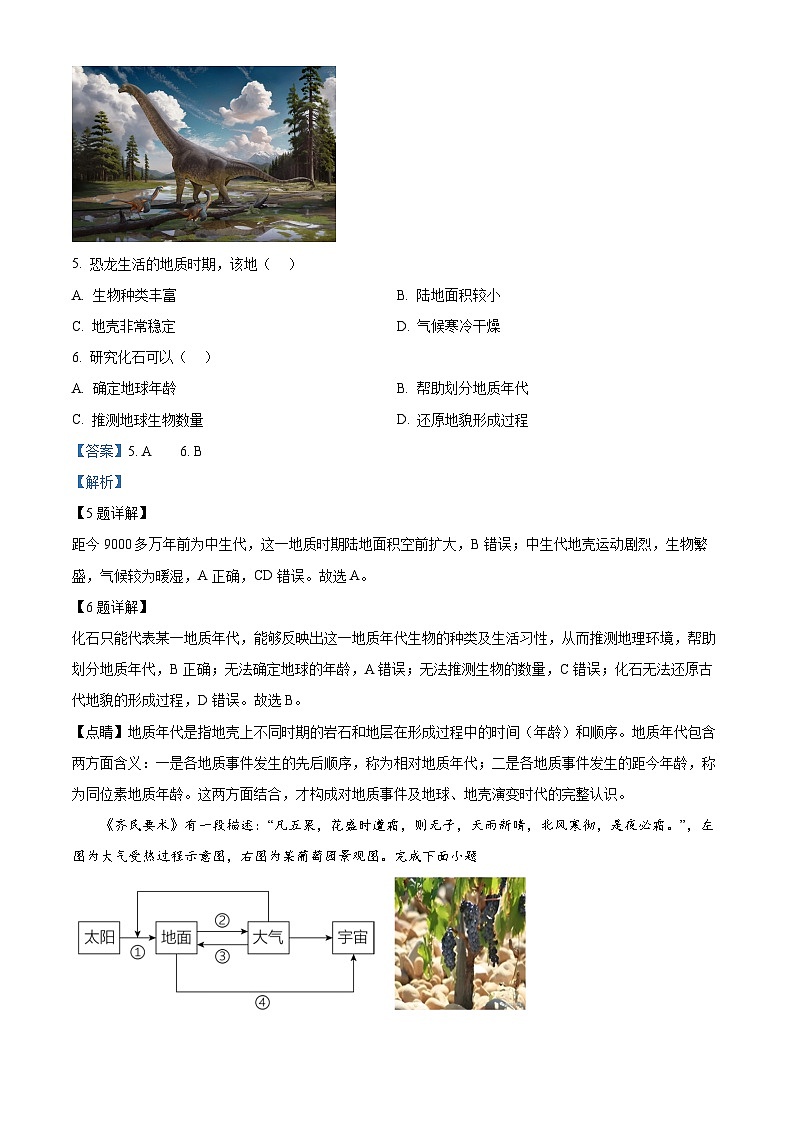 四川省眉山市第一中学2024-2025学年高一上学期期中地理试题 Word版含解析第3页