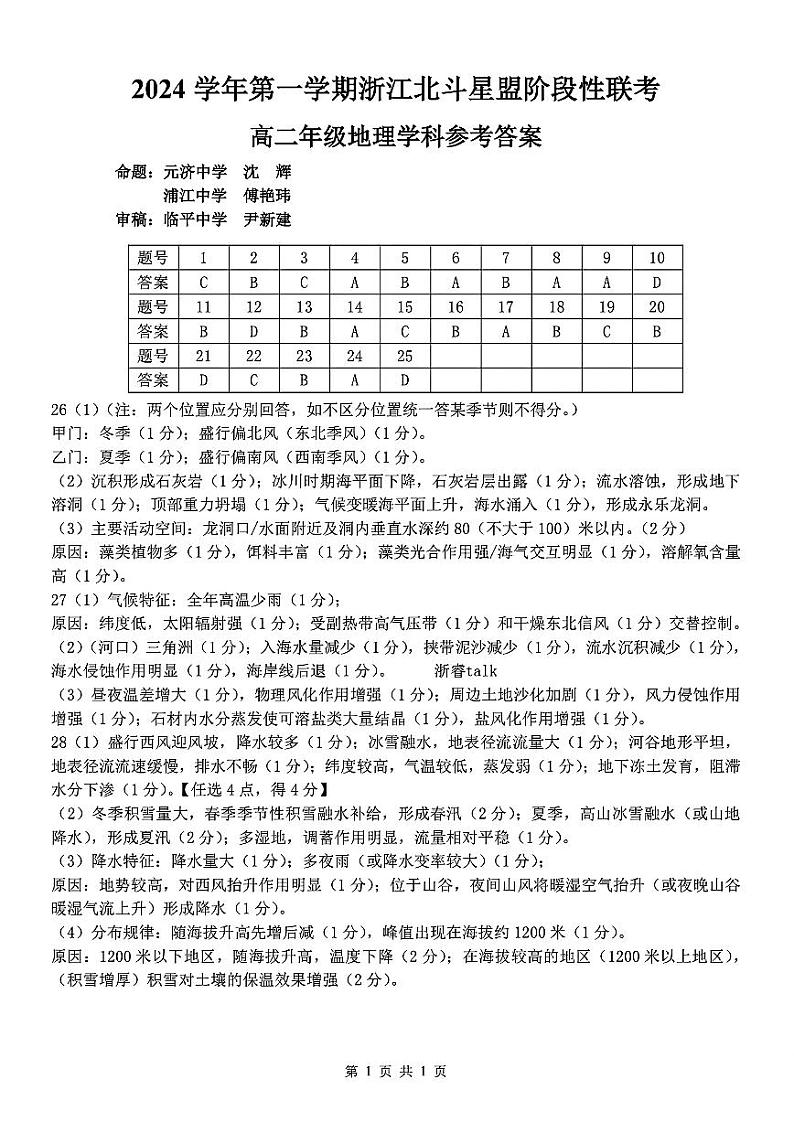 扫描件_高二年级地理学科参考答案第1页