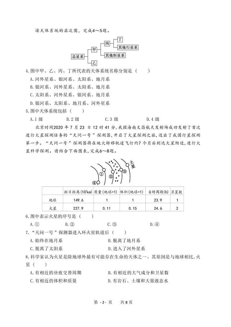 2024～2025学年黑龙江省哈尔滨市第七十三中学校高一(上)第一次月考地理试卷(含答案)第2页