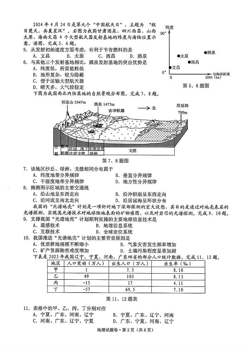 2025届浙江省五校联盟高三上学期高考12月首考模拟-地理试卷+答案第2页