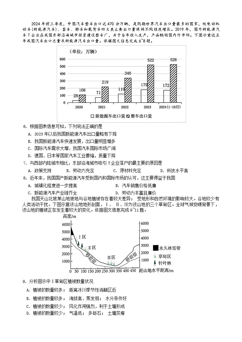 成都石室中学 2025 年高考适应性测试演练模拟考试 地理第2页