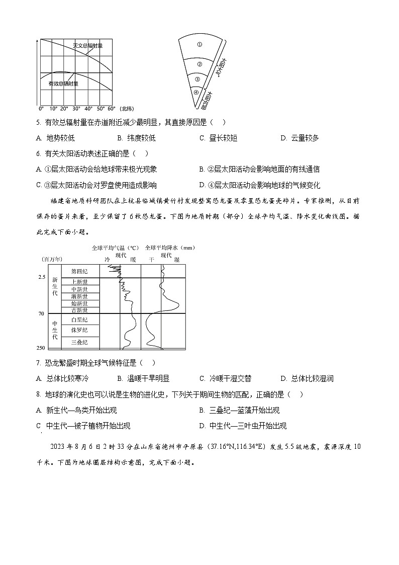 江苏省南京、镇江、徐州等十校2024-2025学年高一上学期12月联考地理试题  Word版无答案第2页