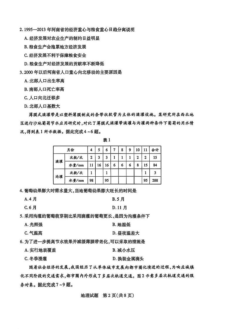 河南省天一小高考2025届高三上学期高考第二次模拟考试-地理试题+答案第2页