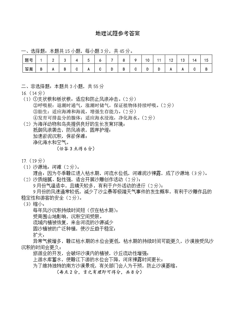 湖北省武汉市问津教育联合体2024-2025学年高一上学期12月月考地理试题答案(1)第1页