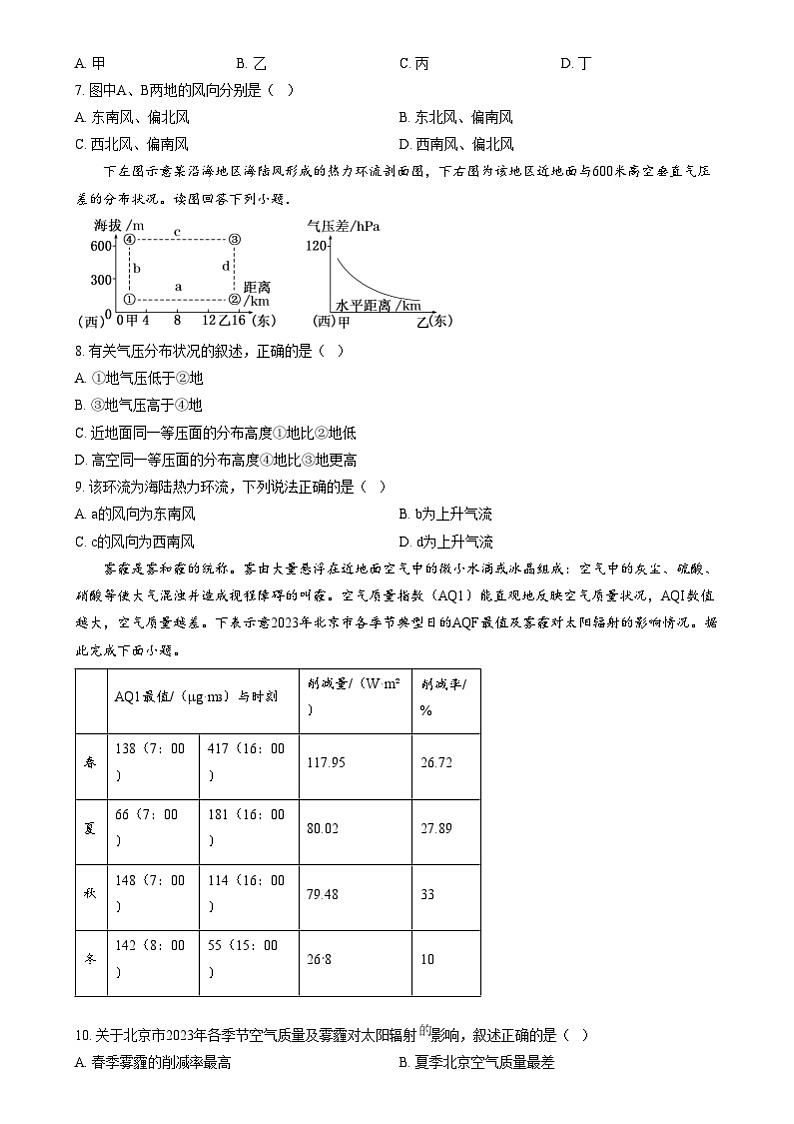 湖南省岳阳市汨罗市第一中学2024-2025学年高一上学期12月月考地理试题 Word版无答案第2页
