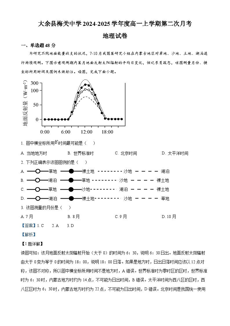 江西省赣州市大余县部分学校2024-2025学年高一上学期12月月考地理试题含解析第1页