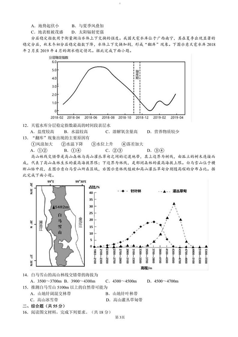 2024～2025学年湖北省荆州市沙市中学高三上12月月考地理试卷(含答案)第3页