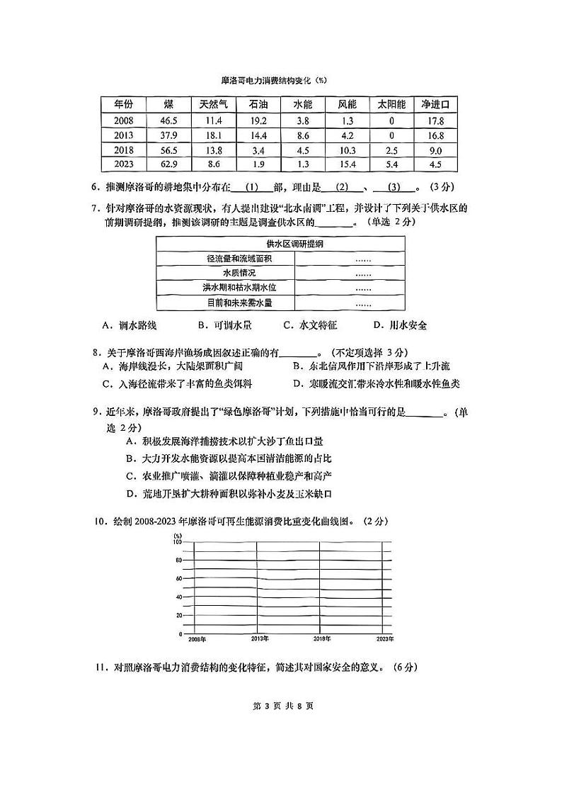 2025届上海市宝山区高三一模地理试卷和含参考答案第3页