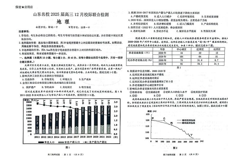 山东省名校2025届高三上学期12月校际联合检测-地理试题+答案第1页