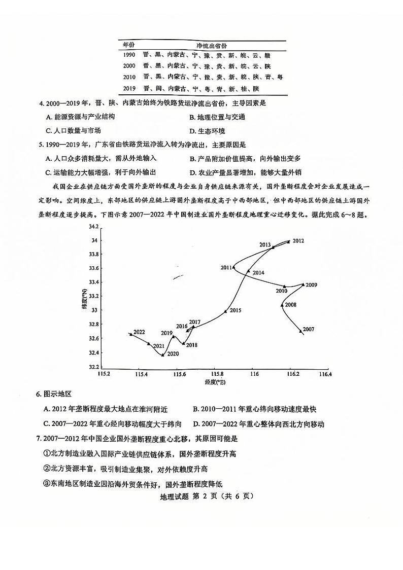 山西省三重教育2025届高考八省联考一轮复习考试-地理+答案第2页