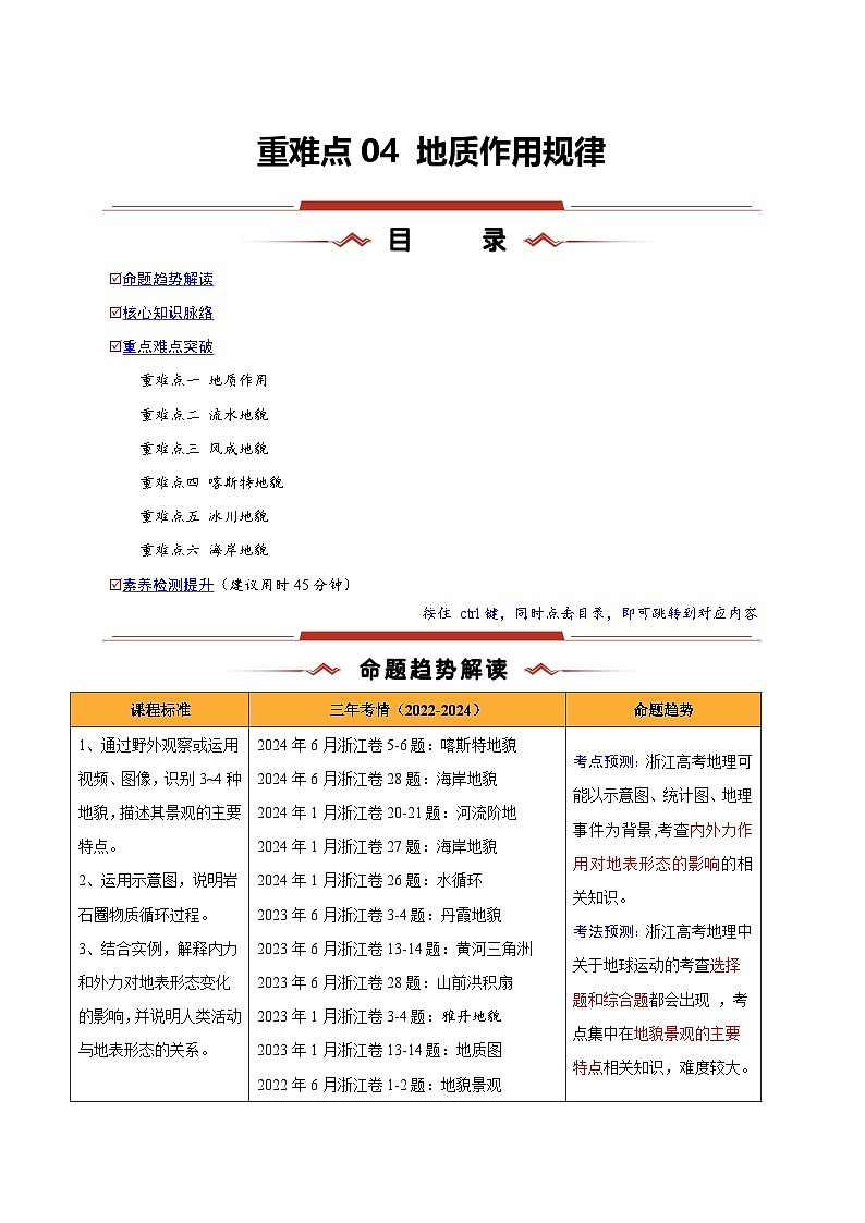 重难点04 地质作用规律-2025年高考地理 热点 重点 难点 专练（浙江专用）（解析版）第1页