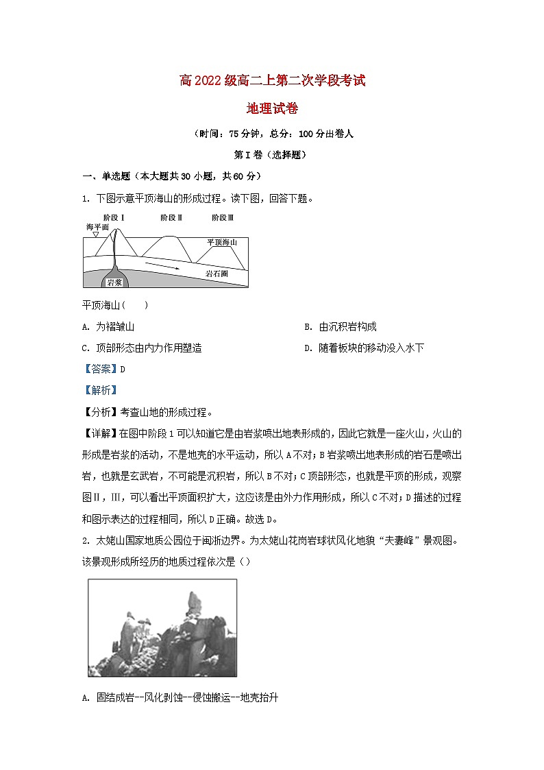 四川省2023_2024学年高二地理上学期12月月考试题含解析第1页