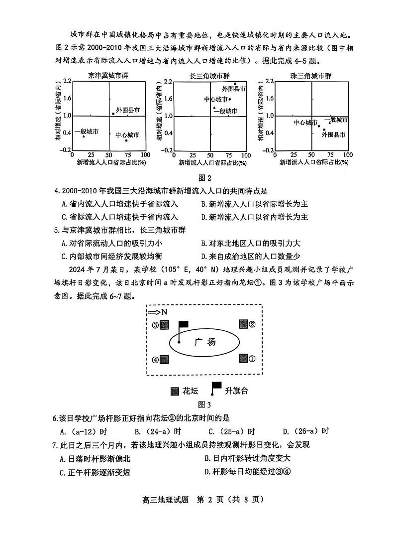 山东省淄博市2025届高三上学期期末摸底质量检测-地理试卷+答案第2页