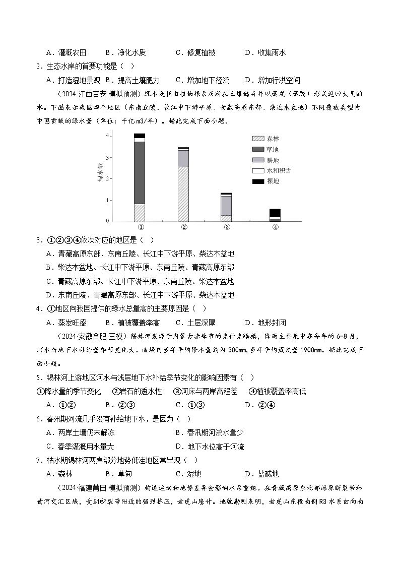 第10讲  水循环与陆地水体的相互关系(含水量平衡)（练习）（原卷版）第2页