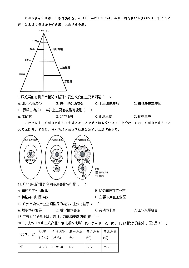 浙江省金丽衢十二校2024-2025学年高三上学期第一次联考地理试题无答案第3页