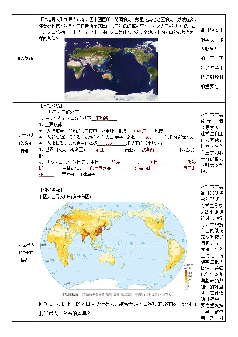 人教版（2019）高中地理必修第二册1.1《人口分布》（教学设计）第2页