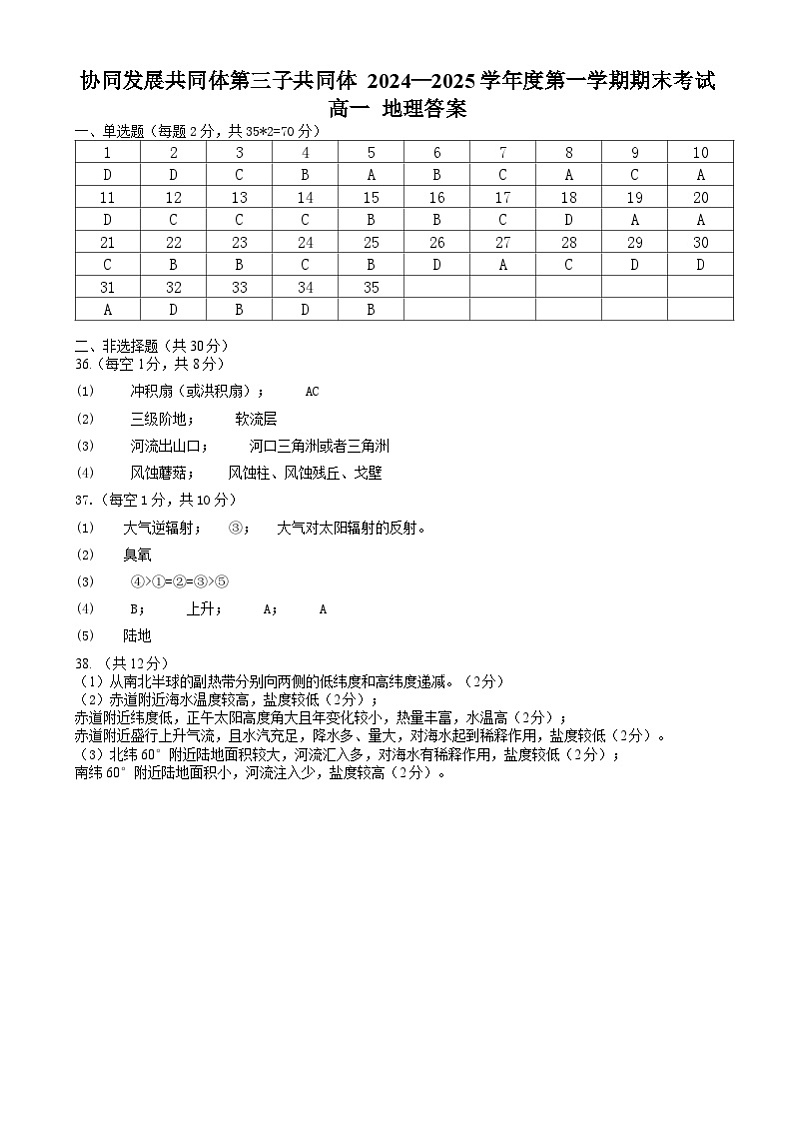 高一学年地理科目 答案第1页