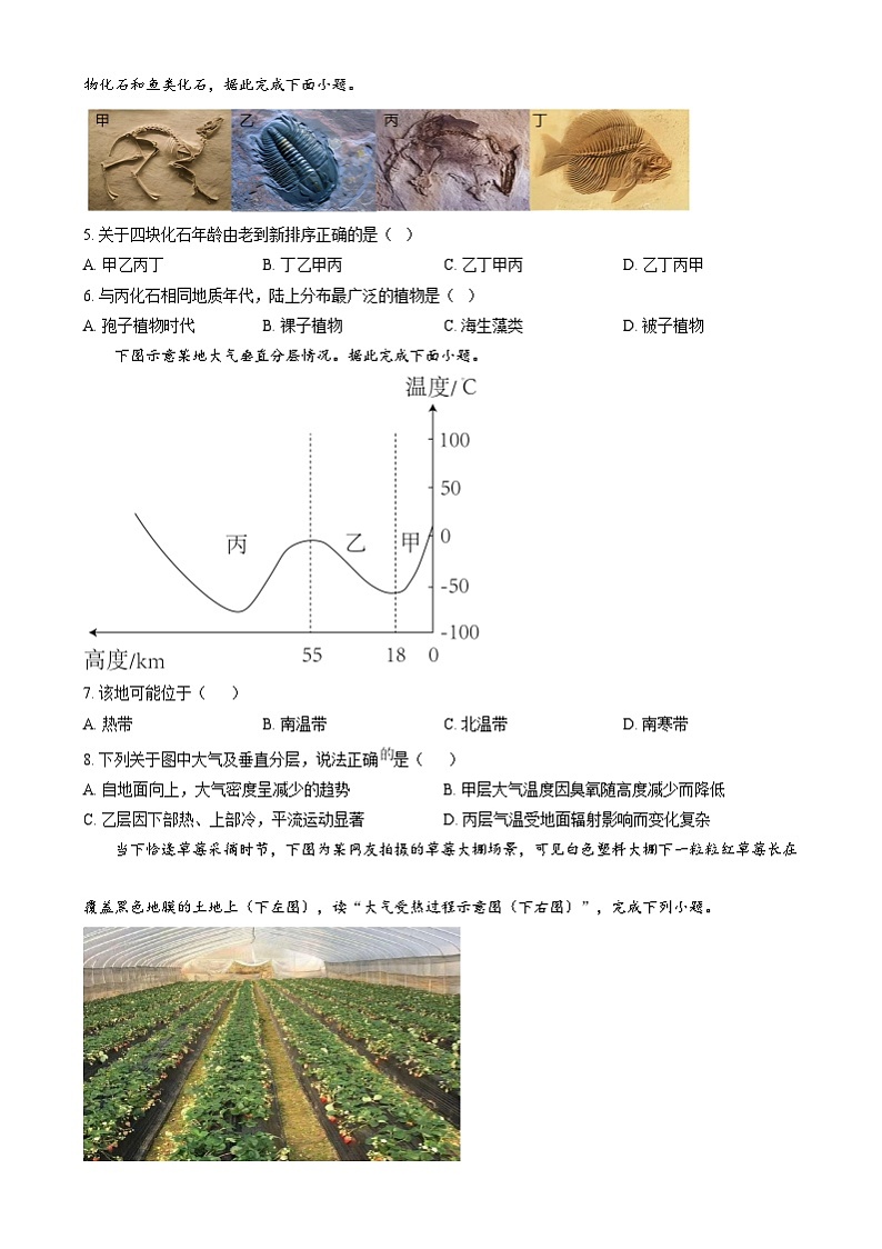 安徽省合肥市第一中学2024-2025学年高一上学期第一次素养训练地理试题  Word版无答案第2页