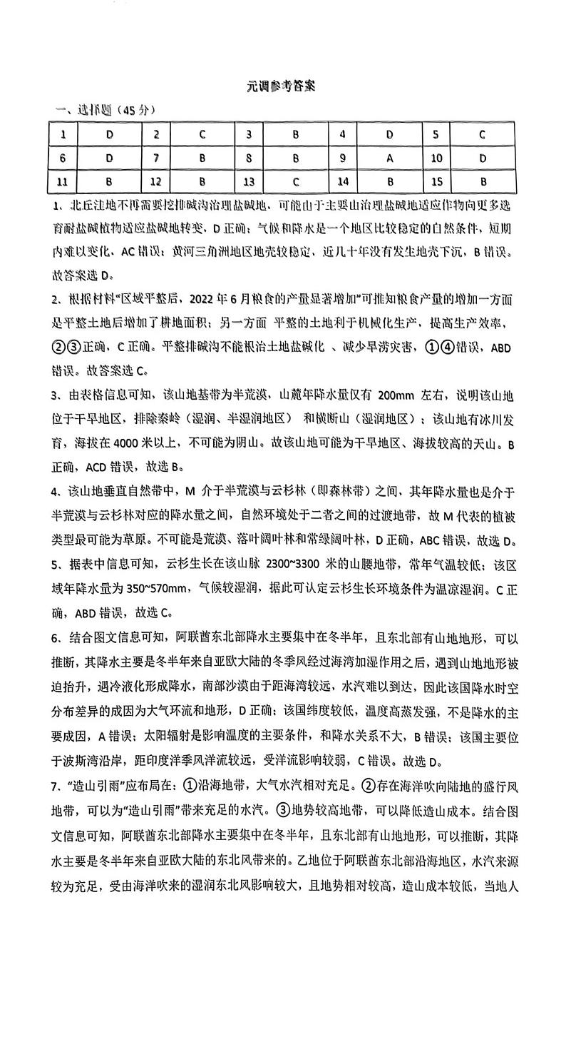 武昌区2025届高三年级上学期期末质量检测地理答案第1页