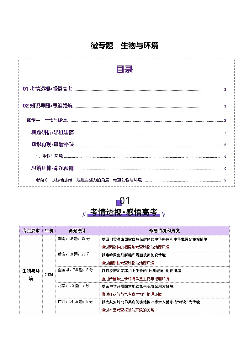微专题  生物与环境（讲义）-2025年高考地理二轮复习讲练（新高考通用）（解析版）第1页