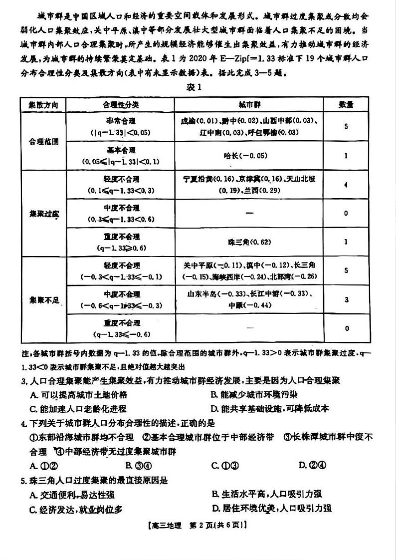 山西省晋城市2025年高三年第一次模拟考试试题（晋城一模）地理A第2页