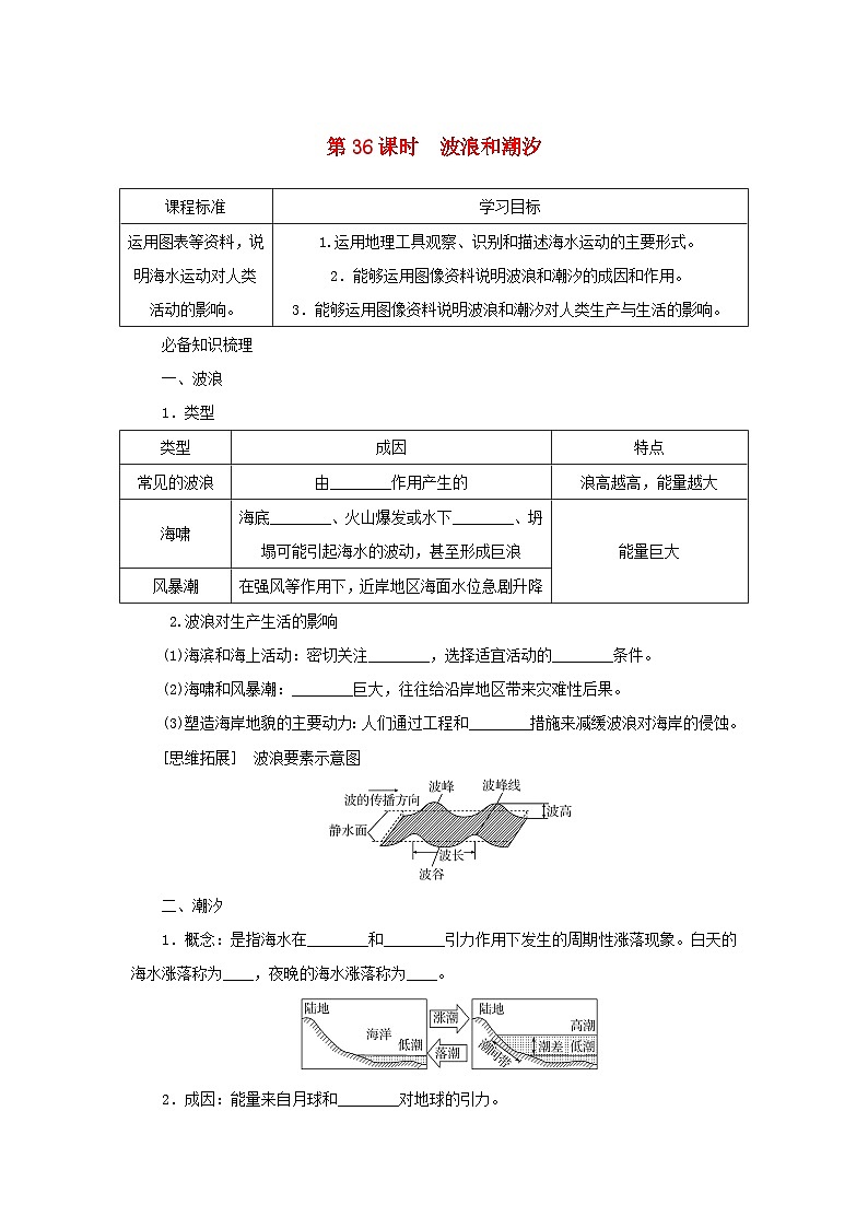 2025版高考地理全程一轮复习学案第一部分自然地理第七章地球上的水第36课时波浪和潮汐湘教版第1页