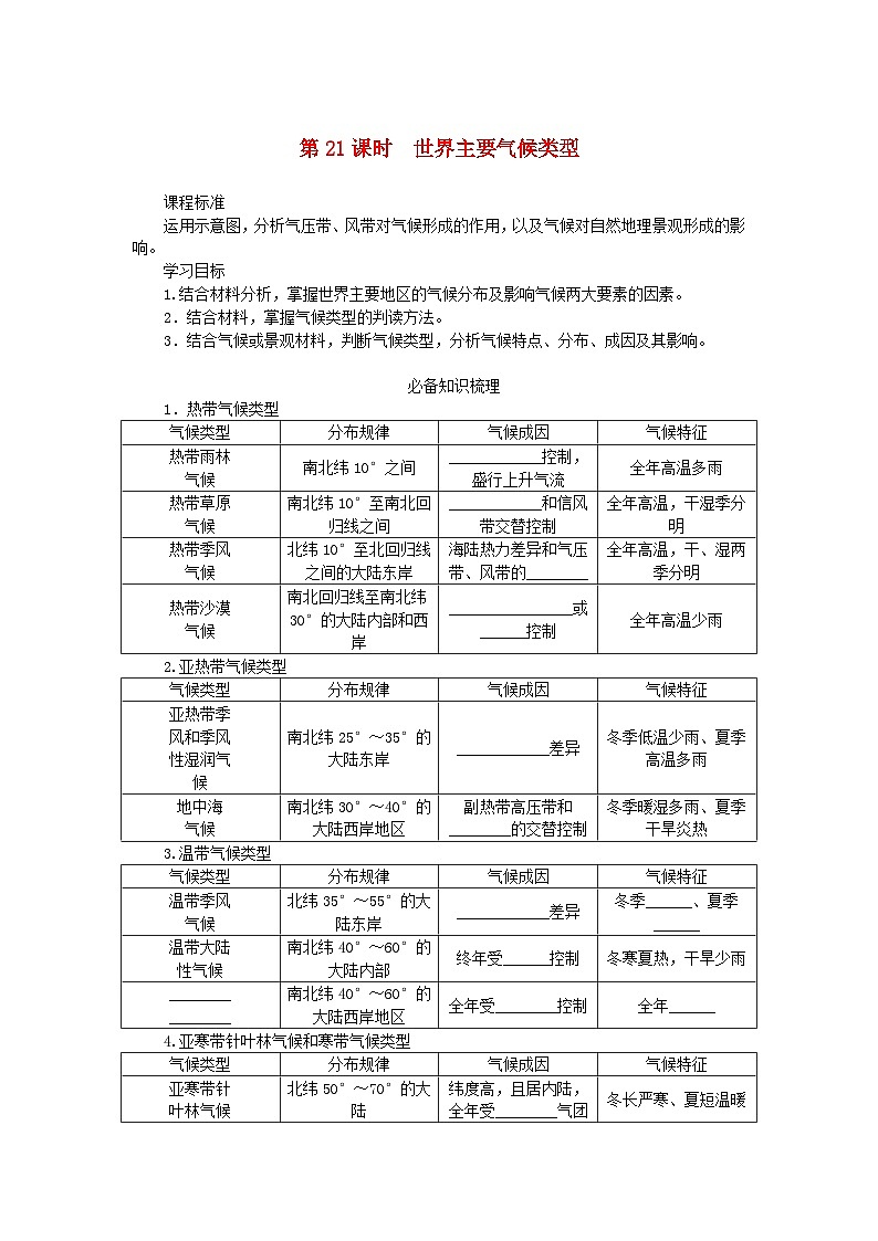 2025版高考地理全程一轮复习学案第五章大气的运动第21课时世界主要气候类型第1页