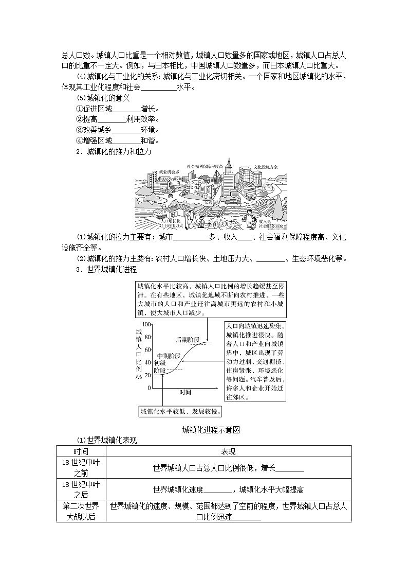 2025版高考地理全程一轮复习学案第十一章乡村和城镇第48课时城镇化第2页