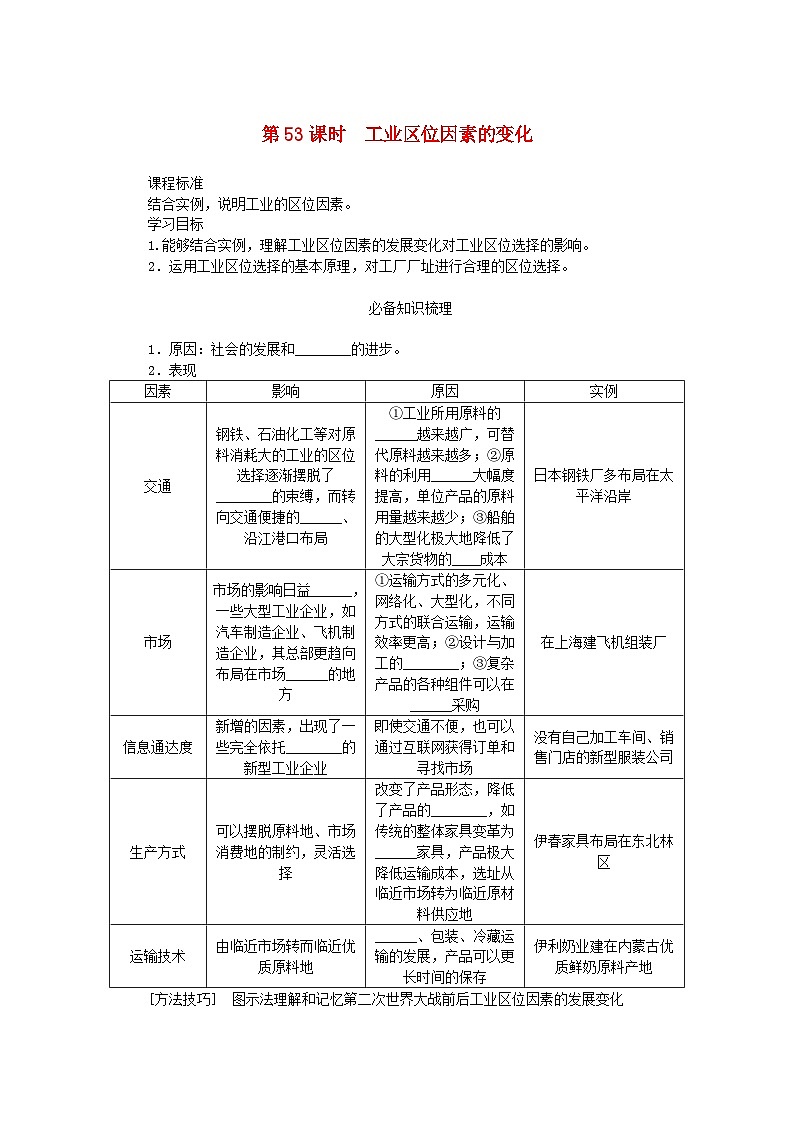 2025版高考地理全程一轮复习学案第十二章产业区位选择第53课时工业区位因素的变化第1页