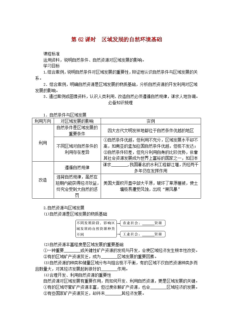 2025版高考地理全程一轮复习学案第十六章资源环境与区域发展第62课时区域发展的自然环境基础第1页