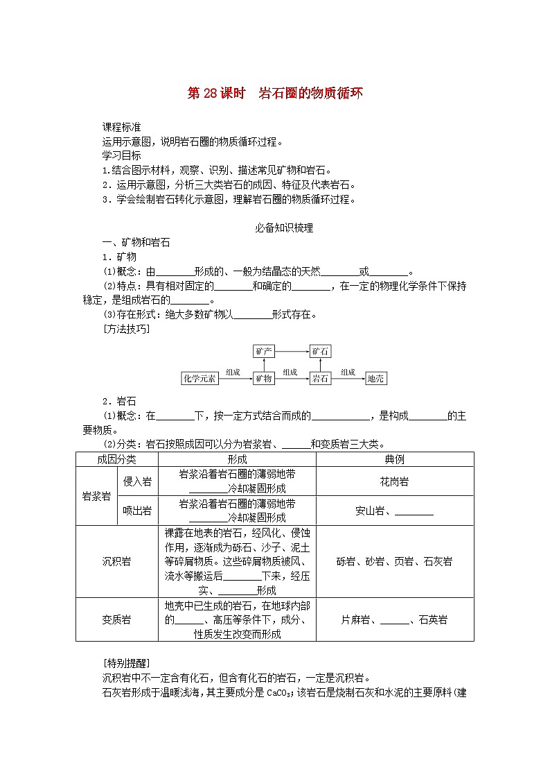 2025版高考地理全程一轮复习学案第七章地表形态的塑造第28课时岩石圈的物质循环第1页