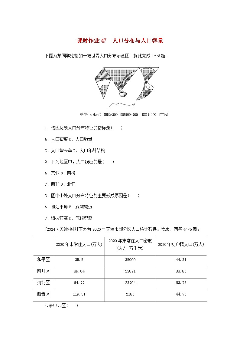 2025版高考地理全程一轮复习课时作业47人口分布与人口容量湘教版第1页
