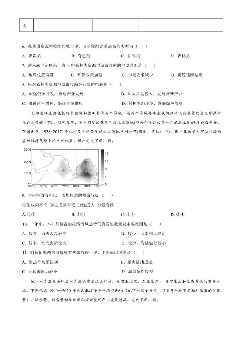 2024～2025学年甘肃省酒泉市高三上期末地理试卷(含答案)第3页