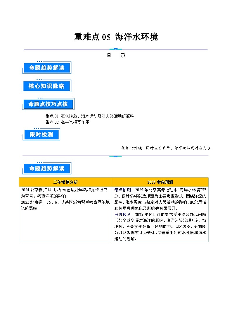 专题 05 海洋水环境-2025年高考地理 热点 重点 难点 专练（北京专用）（解析版）第1页