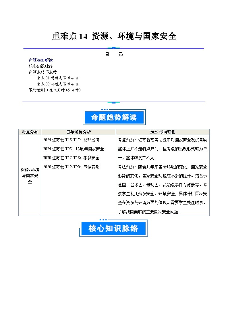 重难点14资源、环境与国家安全-2025年高考地理 热点 重点 难点 专练（江苏专用）（解析版）第1页