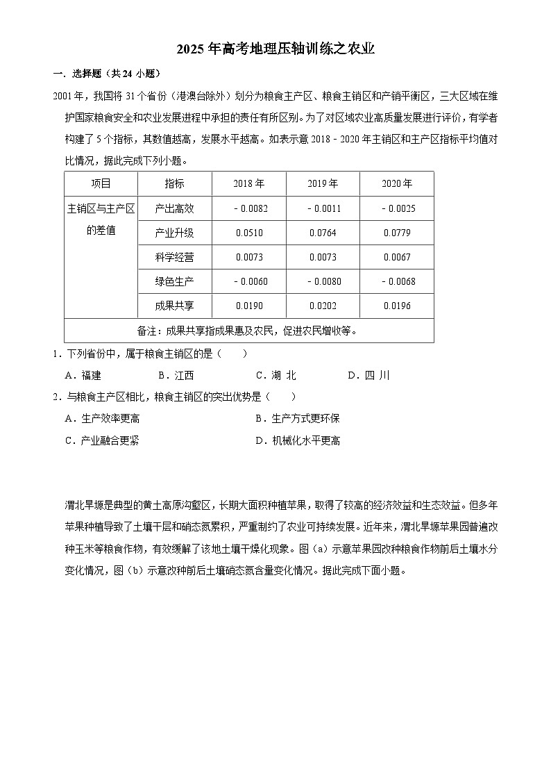 2025年高考地理解密 压轴训练 农业（Word版附解析）第1页