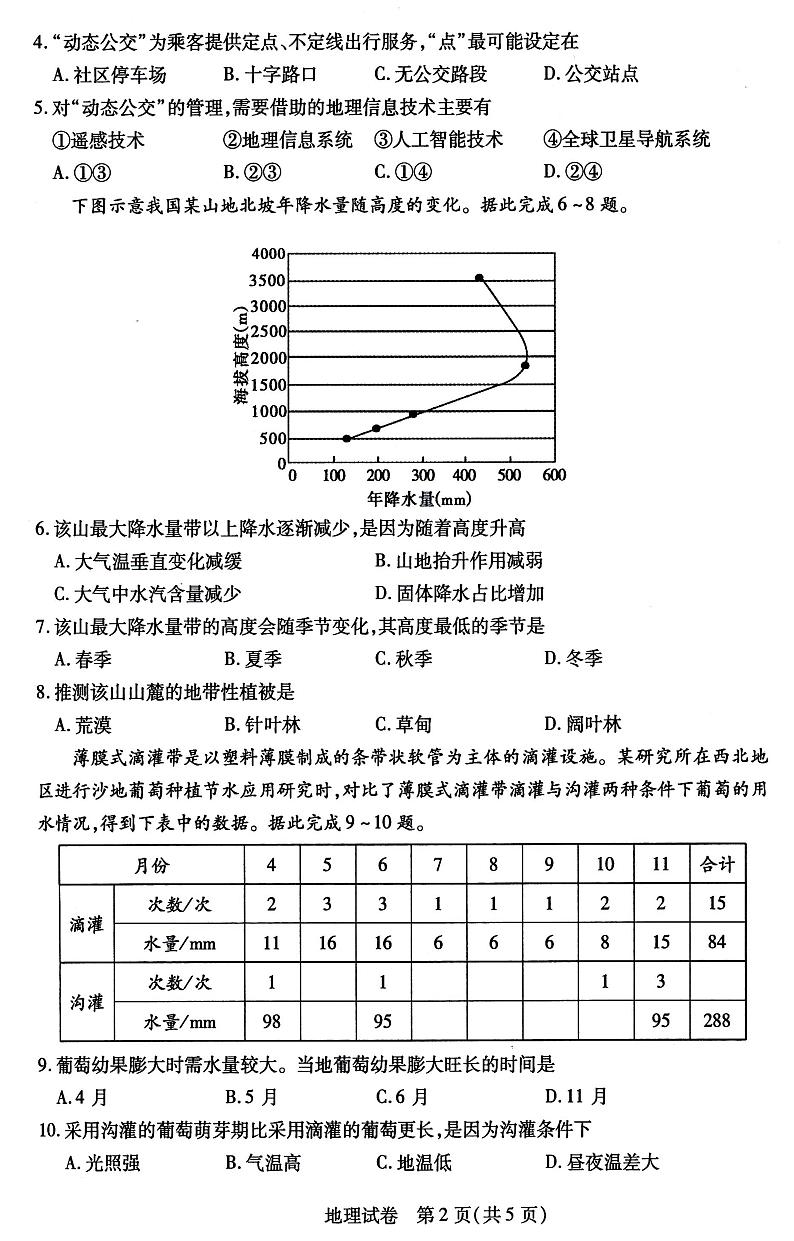 内蒙古包头市2024-2025学年高三上学期期末考试地理试题第2页
