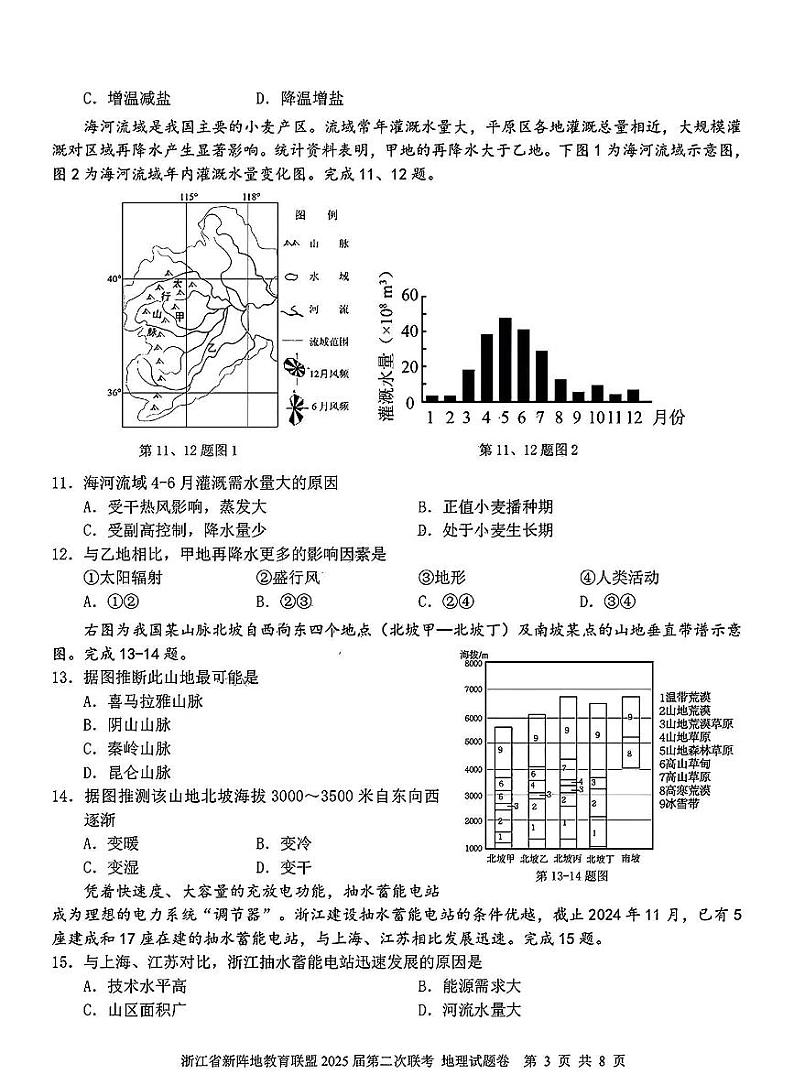 浙江新阵地教育联盟2025届高三下学期2月联考-地理试题+答案第3页
