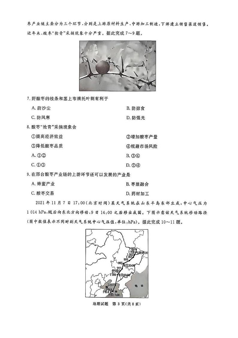 地理丨2025届普通高等学校招生全国统一考试暨青桐鸣高三2月大联考地理试卷及答案第3页