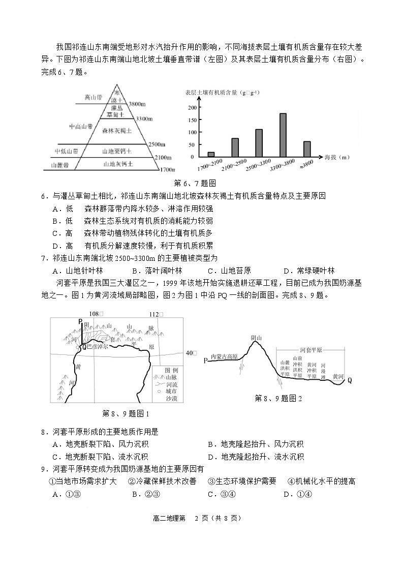 2025杭州部分重点中学高二下学期开学考试地理含答案第2页