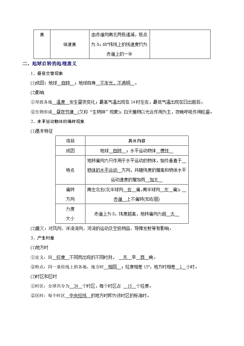 1.1地球的自转（湘教版）  学案第2页