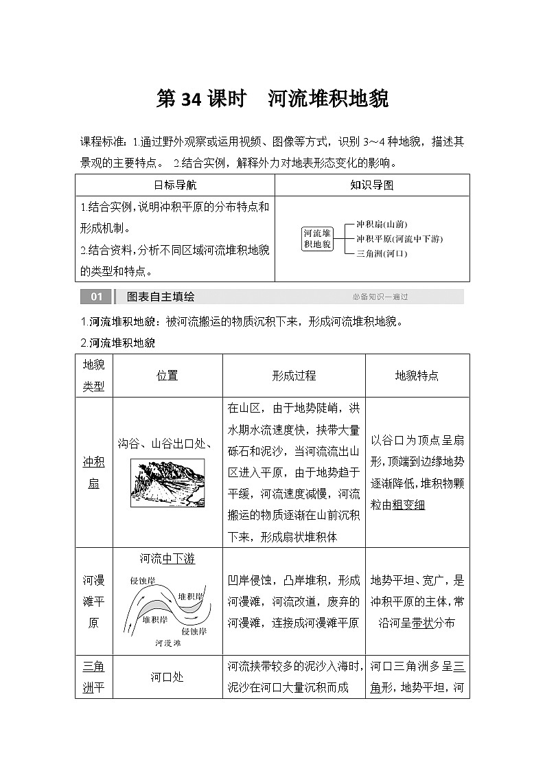 2025届高中地理一轮复习讲义：第一部分自然地理第七单元地表形态的塑造第34课时　河流堆积地貌（教师版）第1页